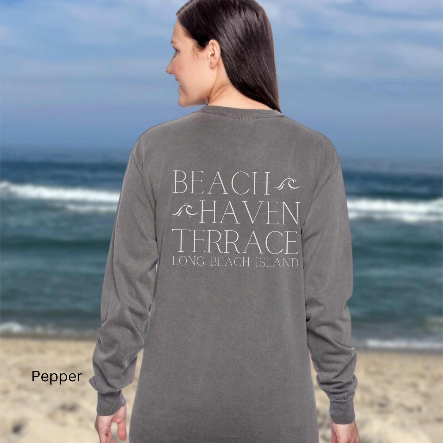 Waves Comfort Colors Long Sleeve Tee, Beach Haven Terrace