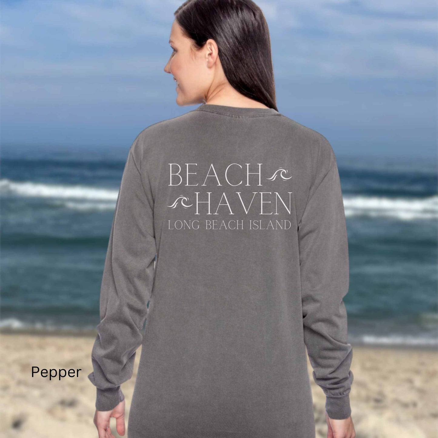 Waves Comfort Colors Long Sleeve Tee, Beach Haven