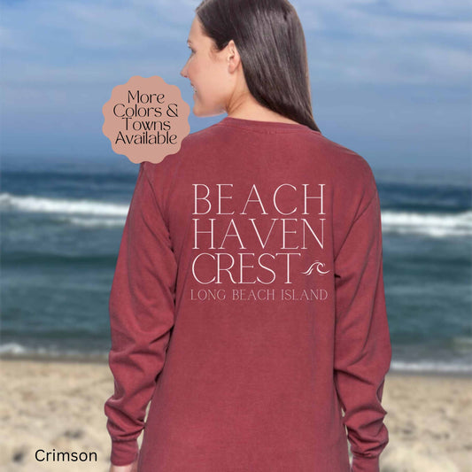 Waves Comfort Colors Long Sleeve Tee, Beach Haven Crest