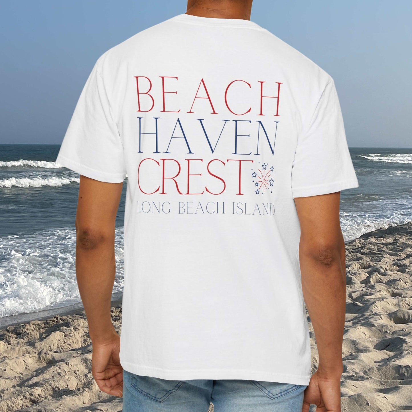 Patriotic Comfort Colors tee, Beach Haven Crest