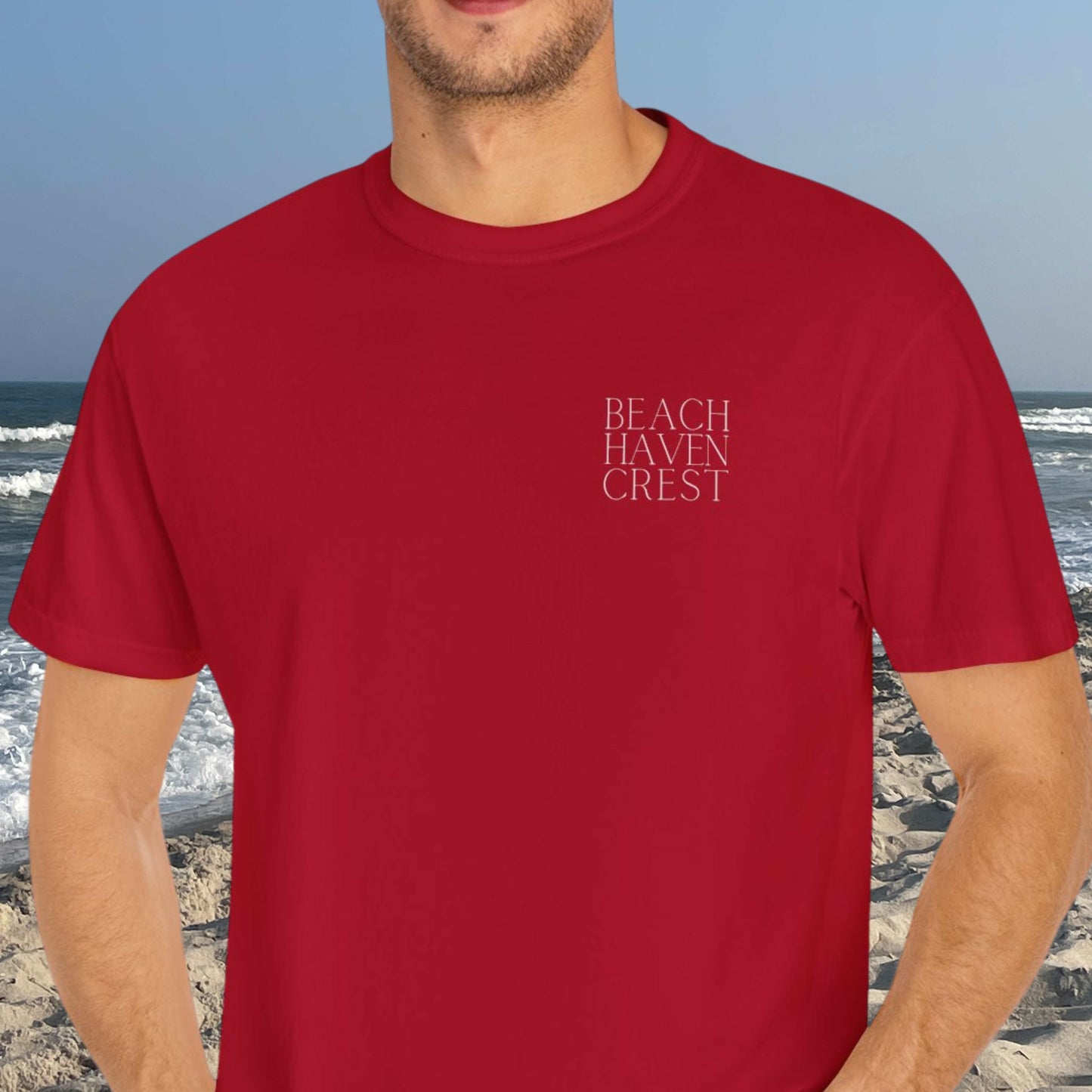 Patriotic Comfort Colors tee, Beach Haven Crest