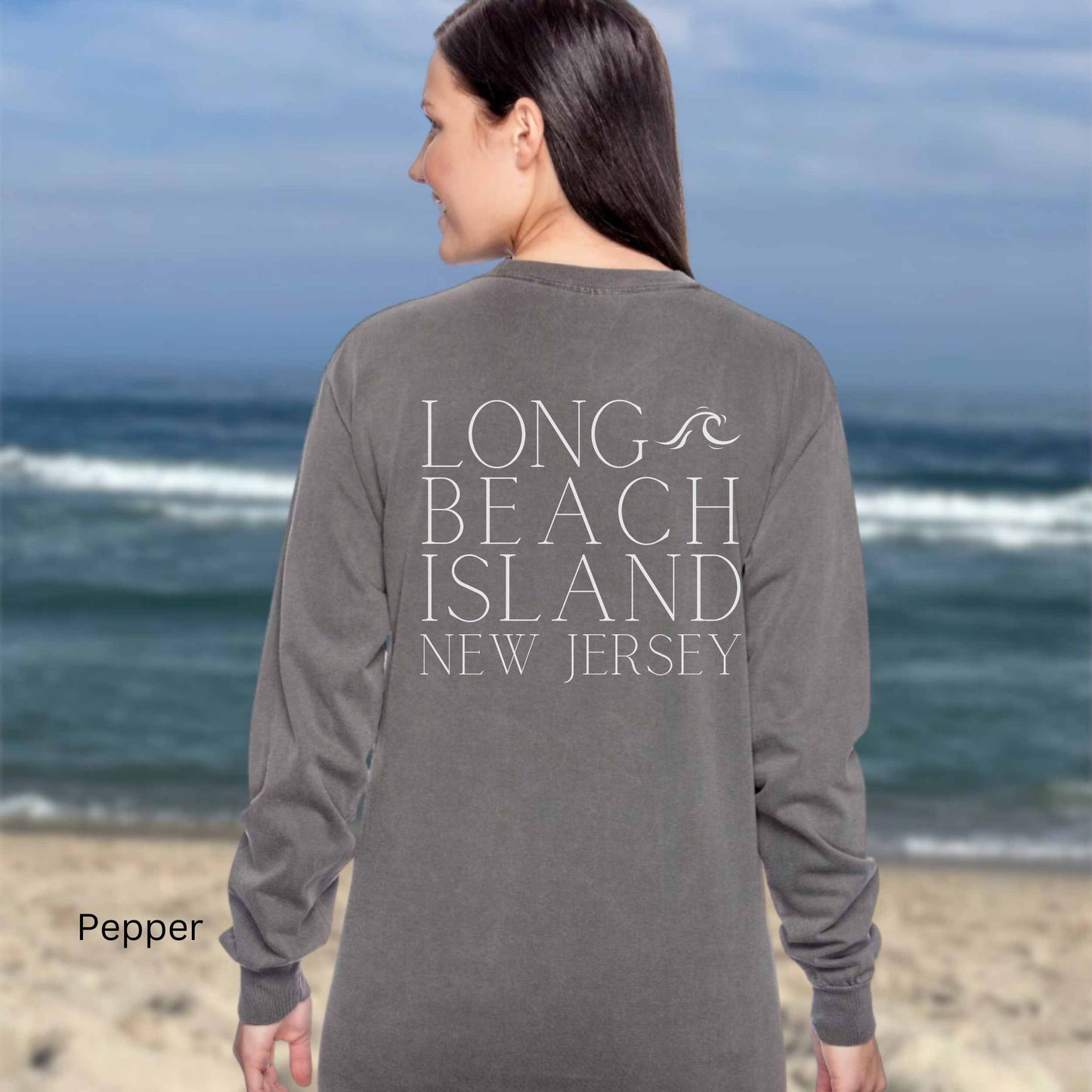 Waves Comfort Colors Long Sleeve Tee, Long Beach Island