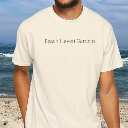 Driftwood, Beach Haven Gardens Comfort Colors shirt